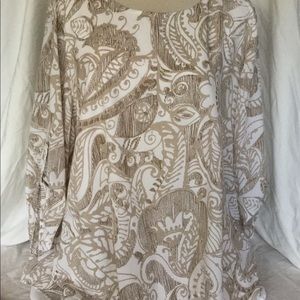 Chico’s 3 tan white keyhole layered blouse top